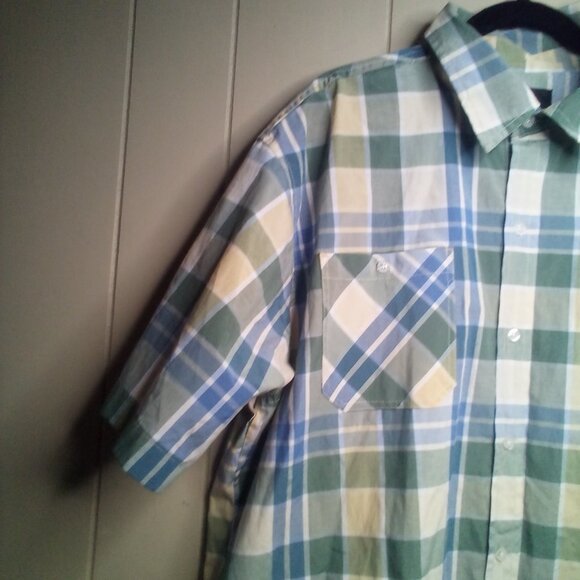 Akademiks Button Up Shirt 3XL Short Sleeve Plaid Green Blue - Picture 8 of 11